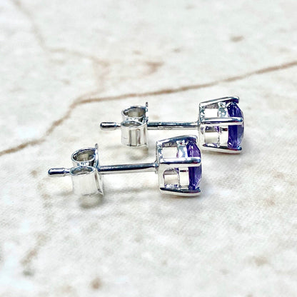 14 Karat White Gold February Birthstone Natural Round Amethyst Stud Earrings - WeilJewelry