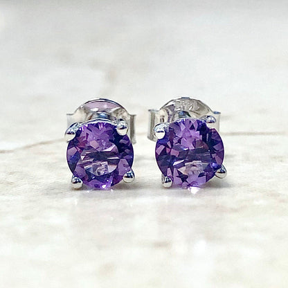 14 Karat White Gold February Birthstone Natural Round Amethyst Stud Earrings - WeilJewelry