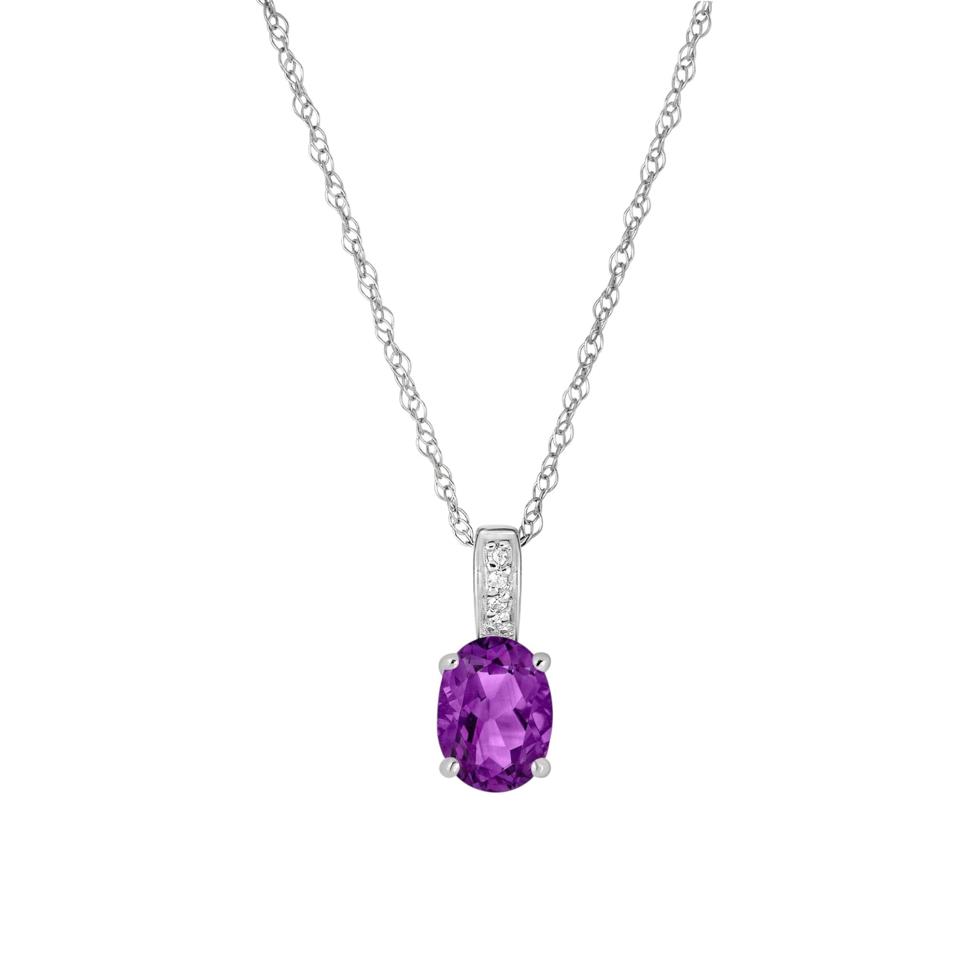 14 Karat White Gold February Birthstone Oval Amethyst & Diamond Pendant Necklace - WeilJewelry