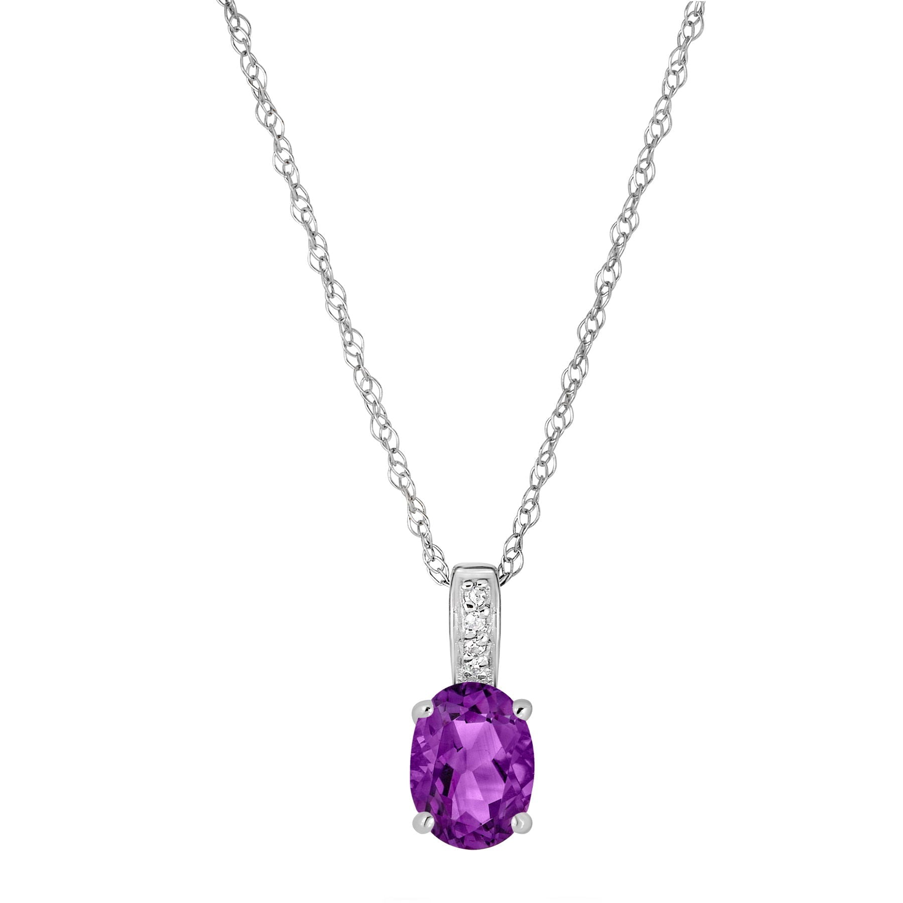 14 Karat White Gold February Birthstone Oval Amethyst & Diamond Pendant Necklace - WeilJewelry