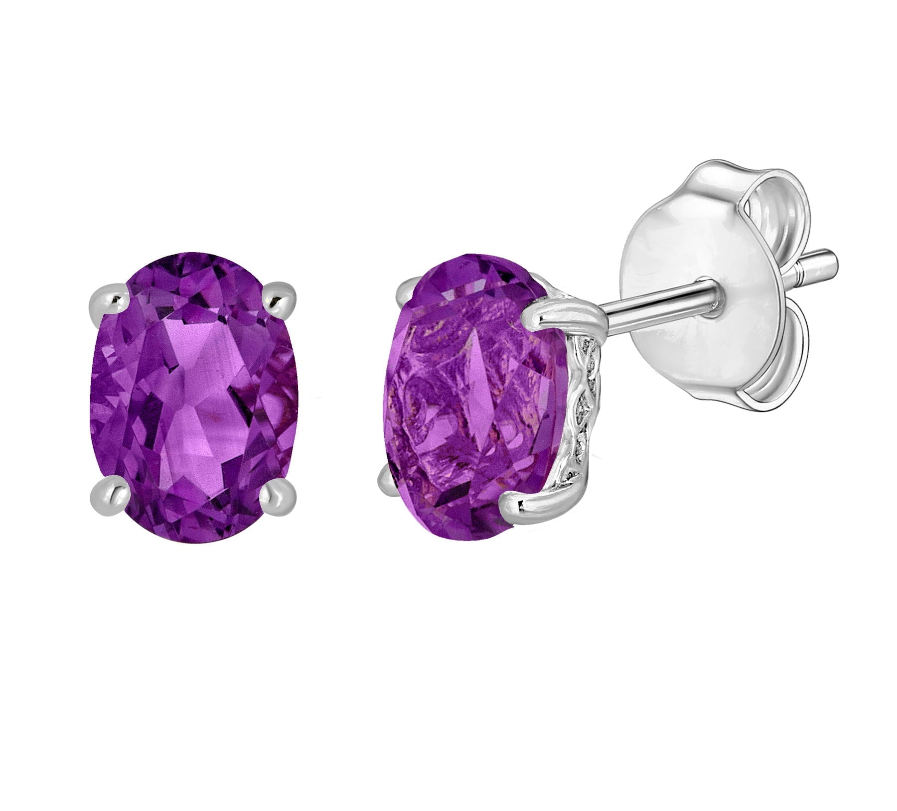 14 Karat White Gold February Birthstone Oval Amethyst Stud Earrings - WeilJewelry