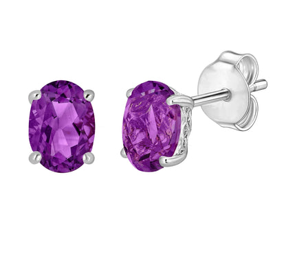 14 Karat White Gold February Birthstone Oval Amethyst Stud Earrings - WeilJewelry