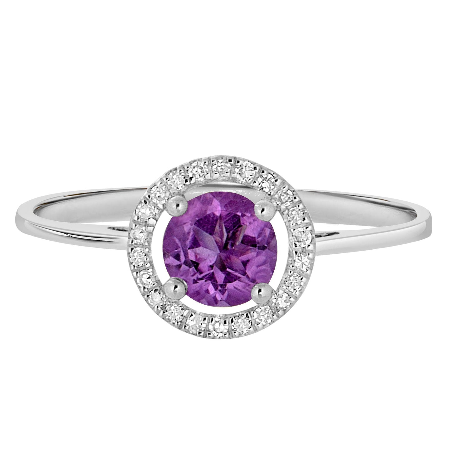 14 Karat White Gold February Birthstone Round Amethyst & Diamond Halo Ring - WeilJewelry