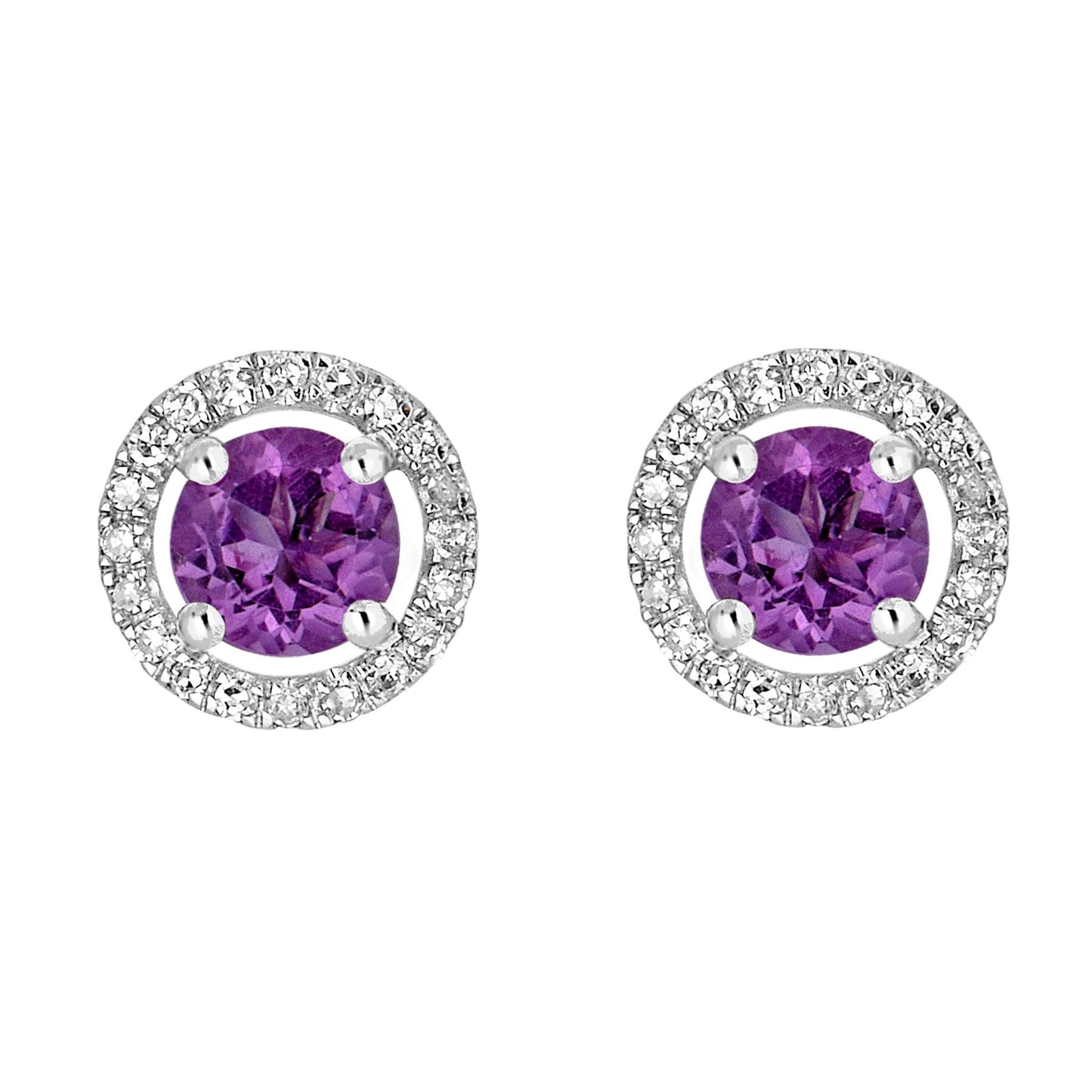14 Karat White Gold February Birthstone Round Amethyst & Diamond Halo Stud Earrings - WeilJewelry