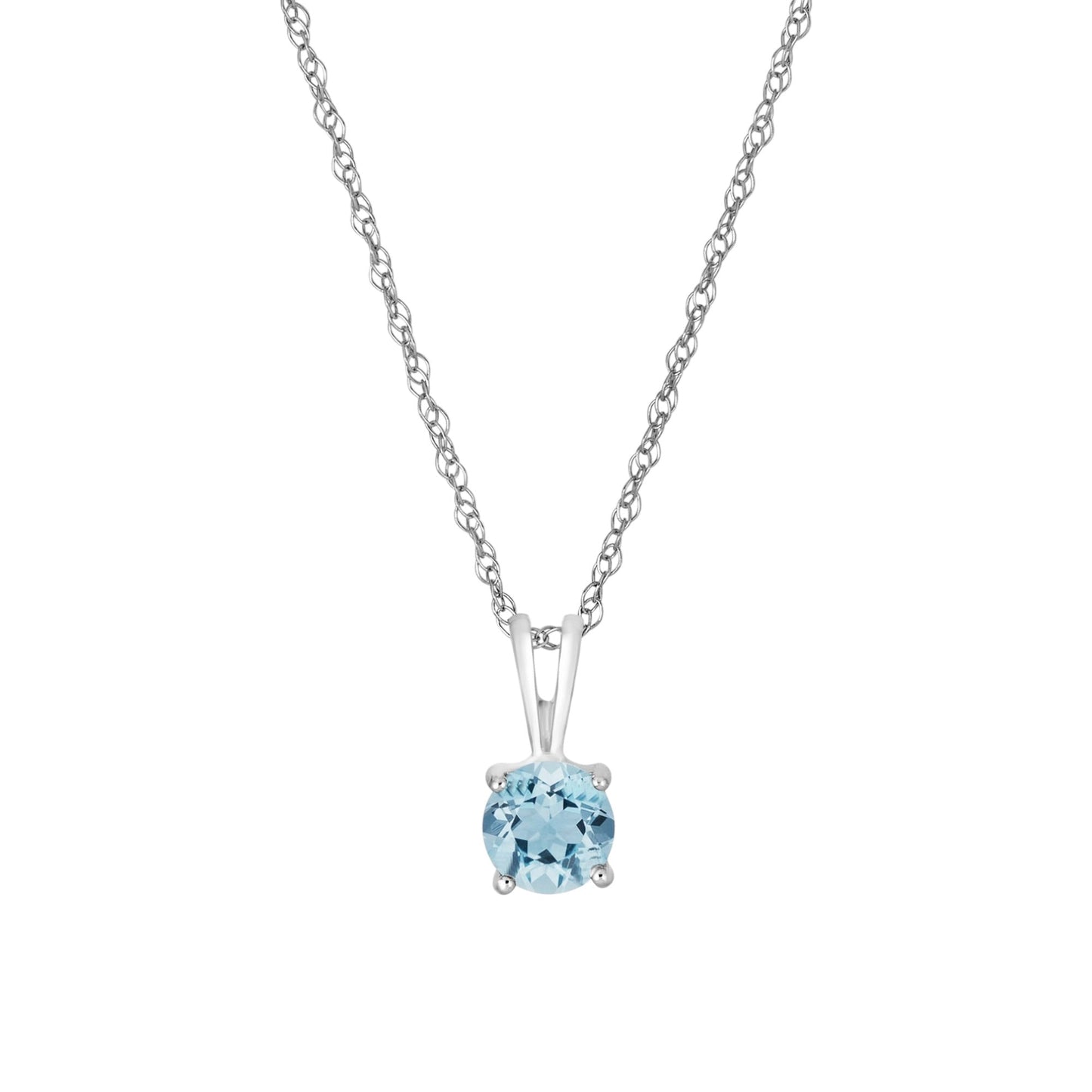 14 Karat White Gold March Birthstone Natural Round Aquamarine Solitaire Pendant Necklace - WeilJewelry