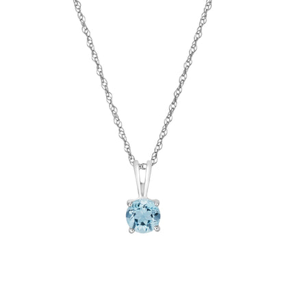 14 Karat White Gold March Birthstone Natural Round Aquamarine Solitaire Pendant Necklace - WeilJewelry