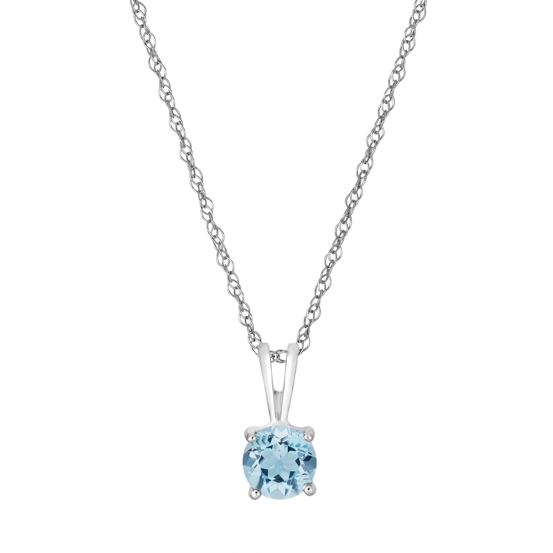 14 Karat White Gold March Birthstone Natural Round Aquamarine Solitaire Pendant Necklace - WeilJewelry