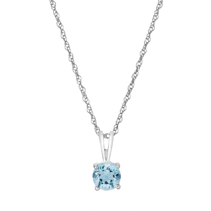 14 Karat White Gold March Birthstone Natural Round Aquamarine Solitaire Pendant Necklace - WeilJewelry