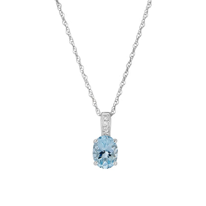14 Karat White Gold March Birthstone Oval Aquamarine & Diamond Pendant Necklace - WeilJewelry
