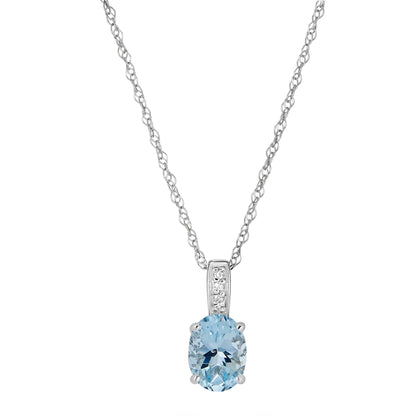 14 Karat White Gold March Birthstone Oval Aquamarine & Diamond Pendant Necklace - WeilJewelry