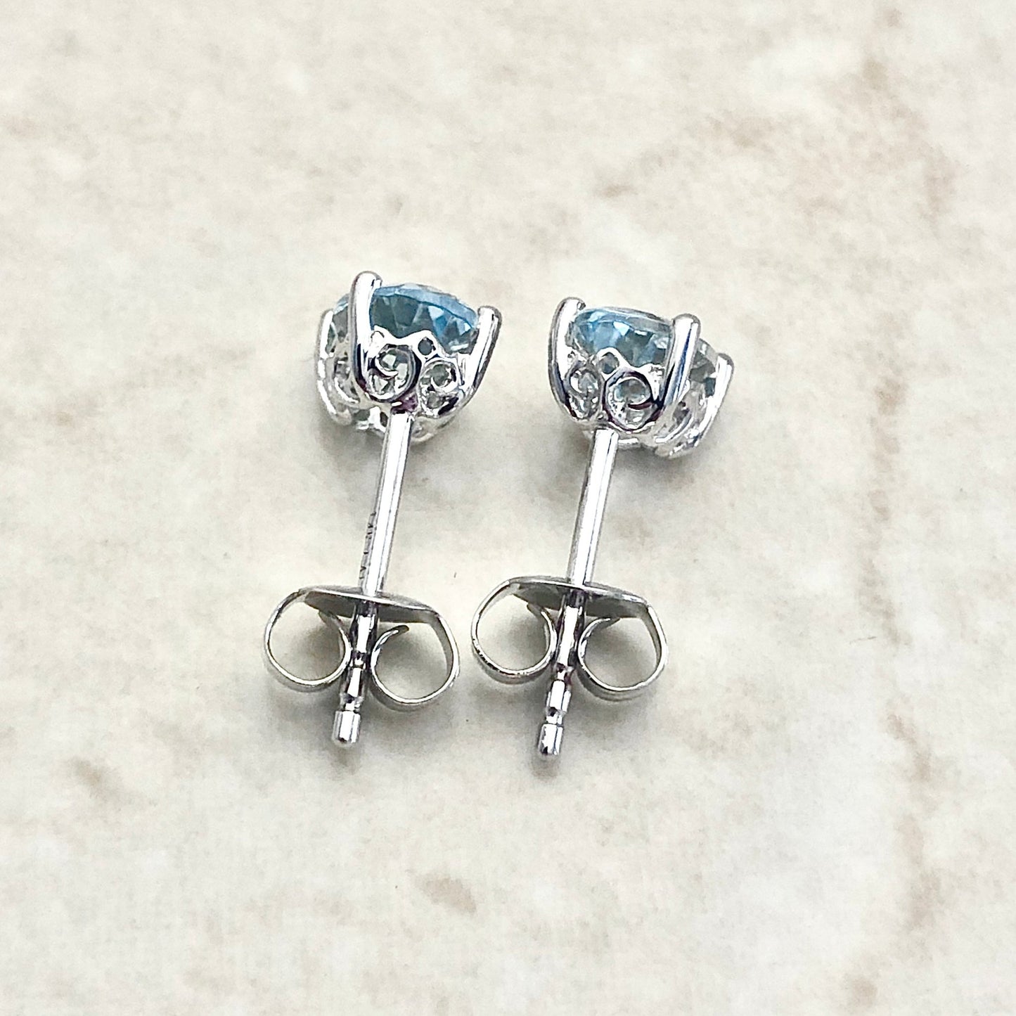 14 Karat White Gold March Birthstone Oval Aquamarine Stud Earrings - WeilJewelry