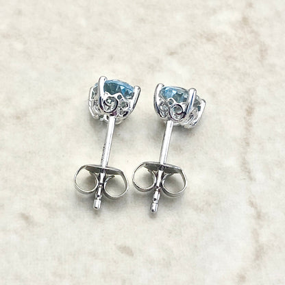 14 Karat White Gold March Birthstone Oval Aquamarine Stud Earrings - WeilJewelry