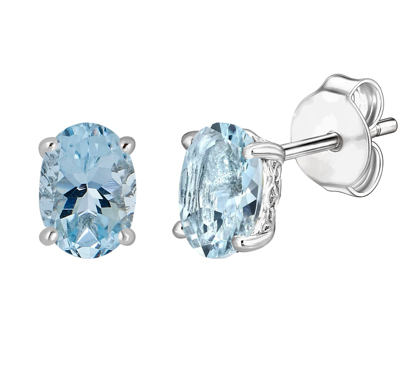 14 Karat White Gold March Birthstone Oval Aquamarine Stud Earrings - WeilJewelry