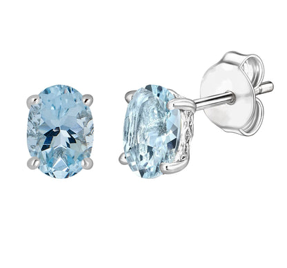 14 Karat White Gold March Birthstone Oval Aquamarine Stud Earrings - WeilJewelry