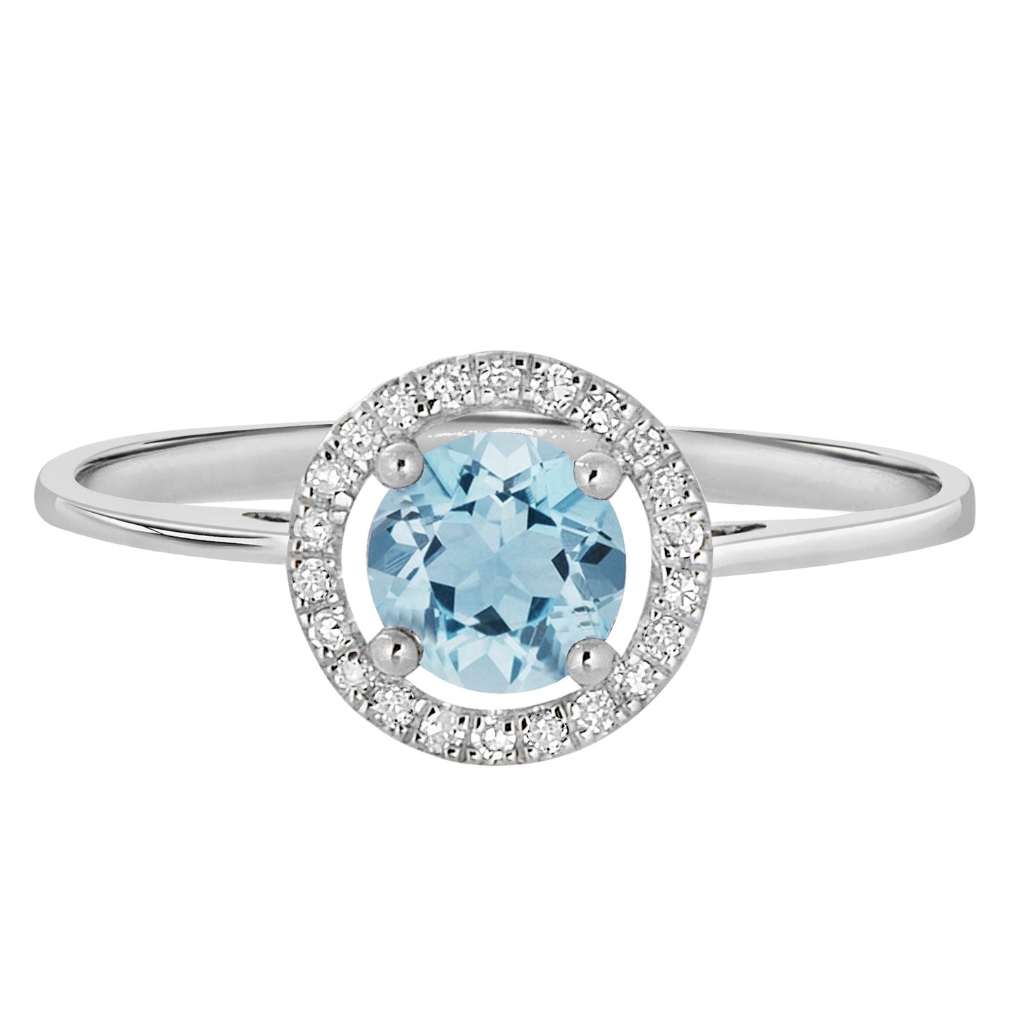 14 Karat White Gold March Birthstone Round Aquamarine & Diamond Halo Ring - WeilJewelry