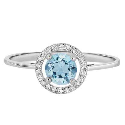 14 Karat White Gold March Birthstone Round Aquamarine & Diamond Halo Ring - WeilJewelry
