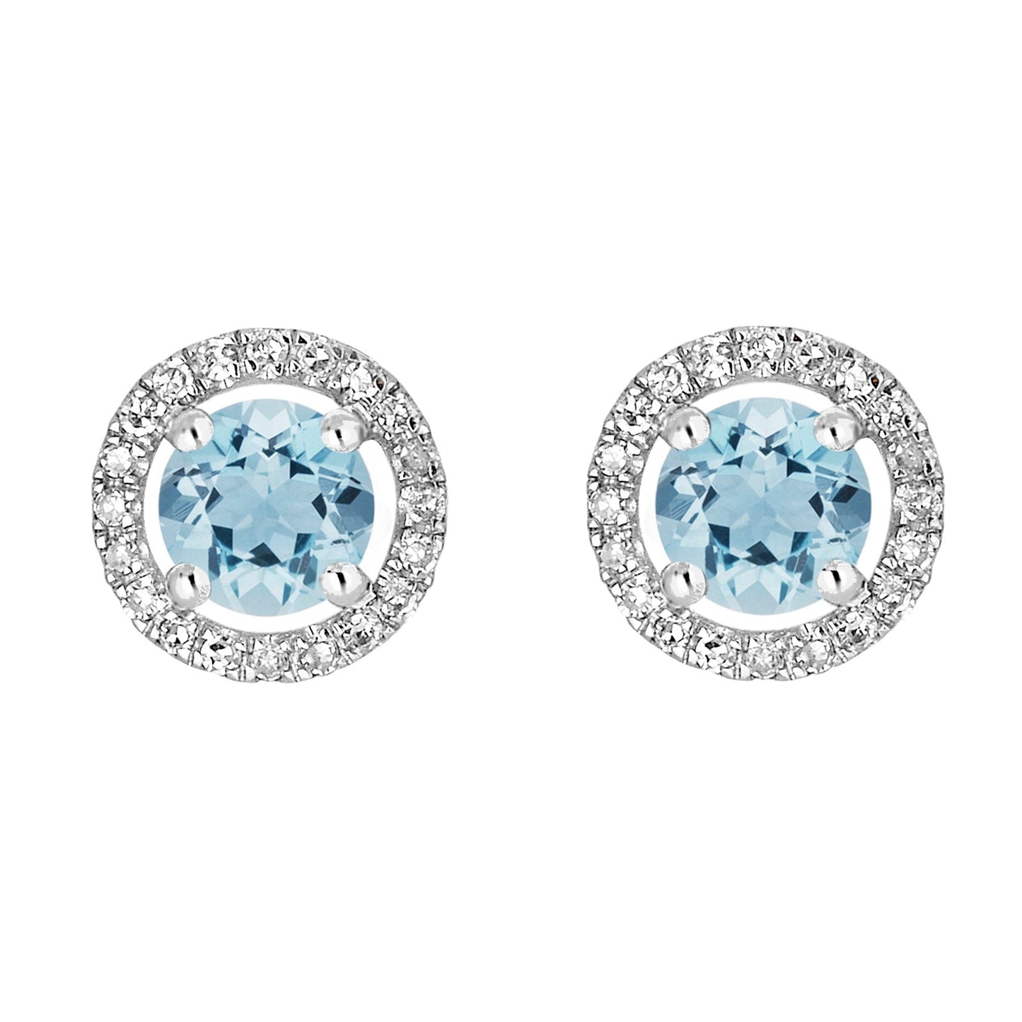14 Karat White Gold March Birthstone Round Aquamarine & Diamond Halo Stud Earrings - WeilJewelry