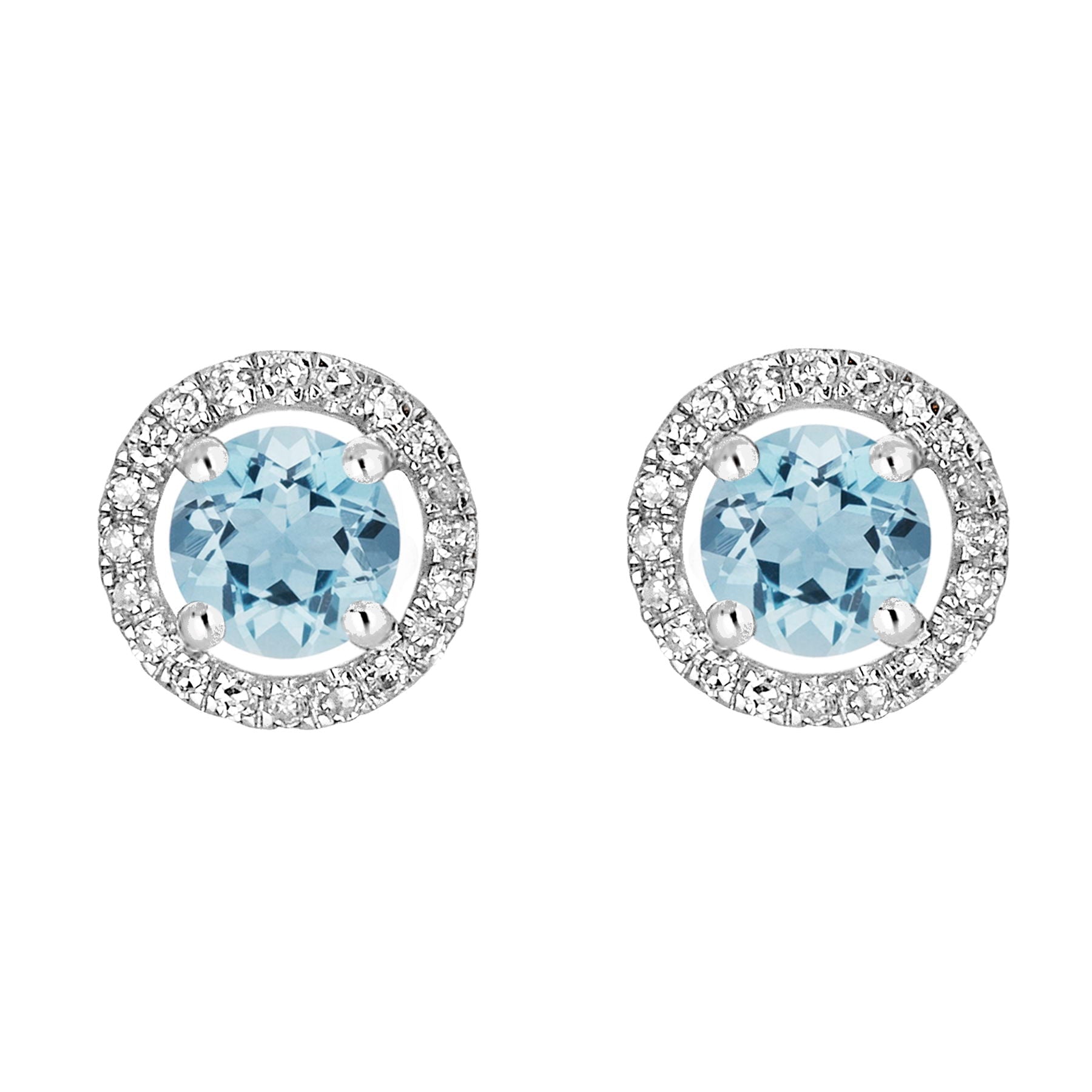 14 Karat White Gold March Birthstone Round Aquamarine & Diamond Halo Stud Earrings - WeilJewelry