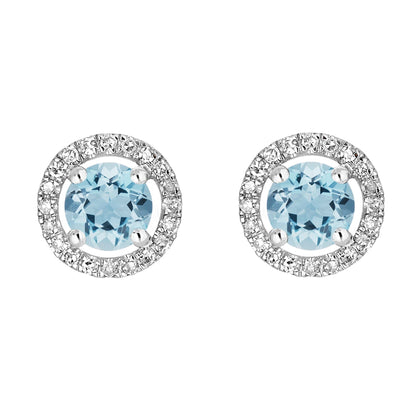 14 Karat White Gold March Birthstone Round Aquamarine & Diamond Halo Stud Earrings - WeilJewelry