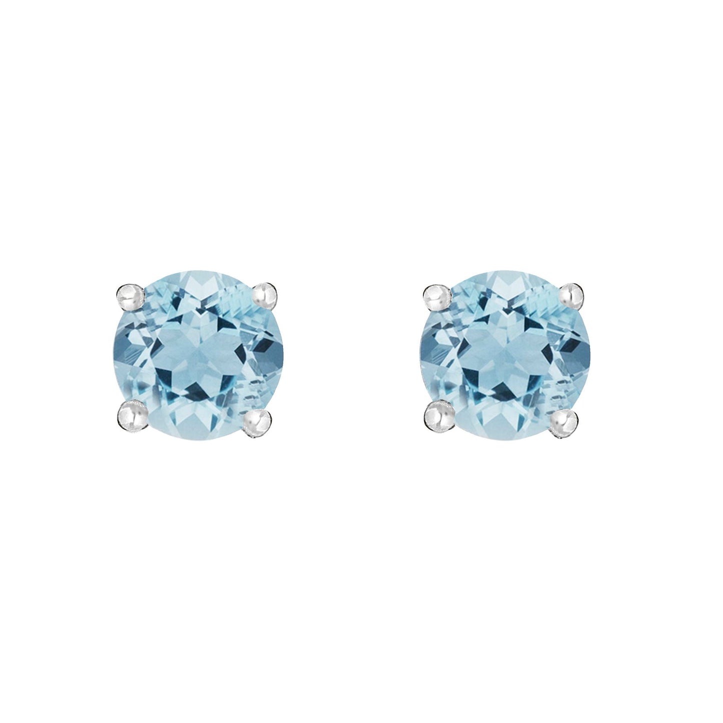 14 Karat White Gold March Birthstone Round Aquamarine Stud Earrings - WeilJewelry