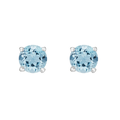 14 Karat White Gold March Birthstone Round Aquamarine Stud Earrings - WeilJewelry