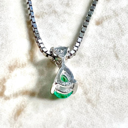 14 Karat White Gold Natural Diamond & Pear Emerald Pendant Necklace - WeilJewelry