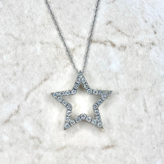 14 Karat White Gold Natural Diamond Star Pendant Necklace - WeilJewelry