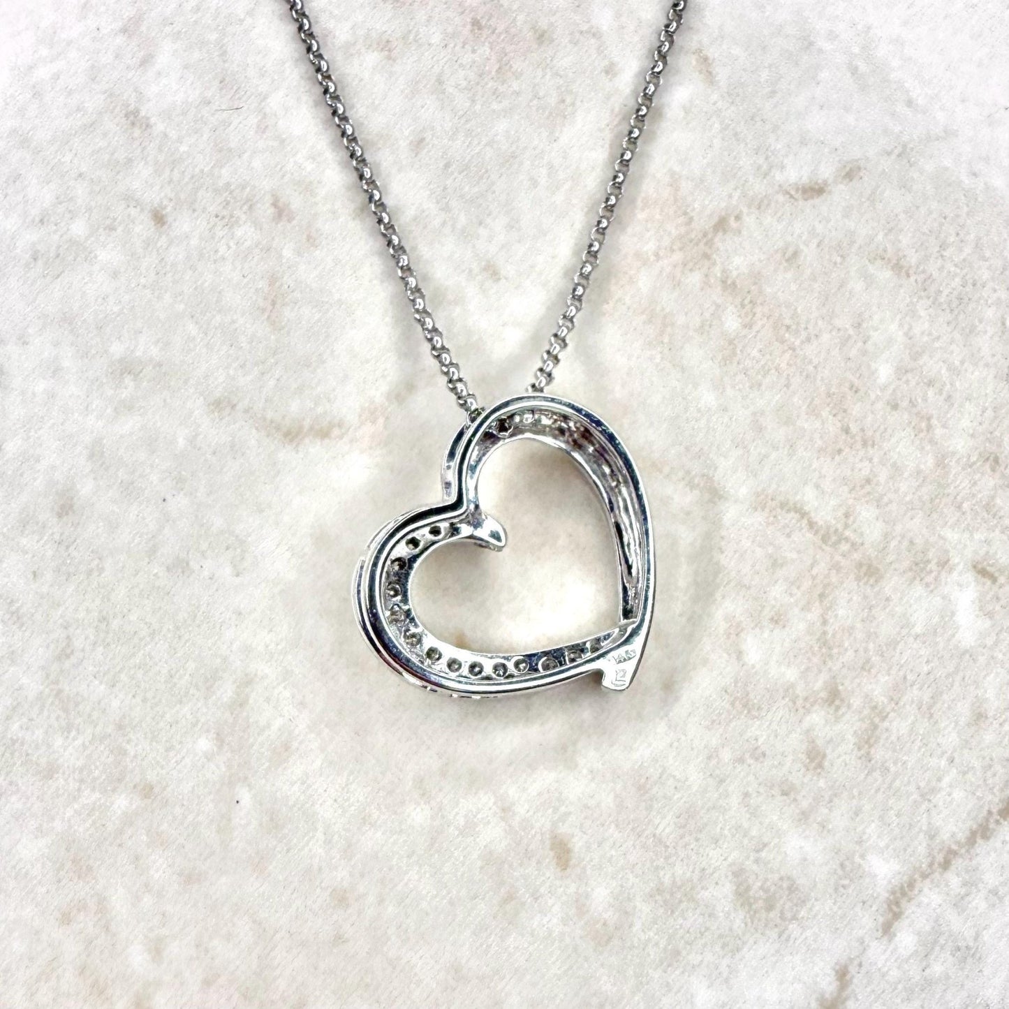 14 Karat White Gold Pave Set Diamond Open Heart Pendant Necklace - WeilJewelry