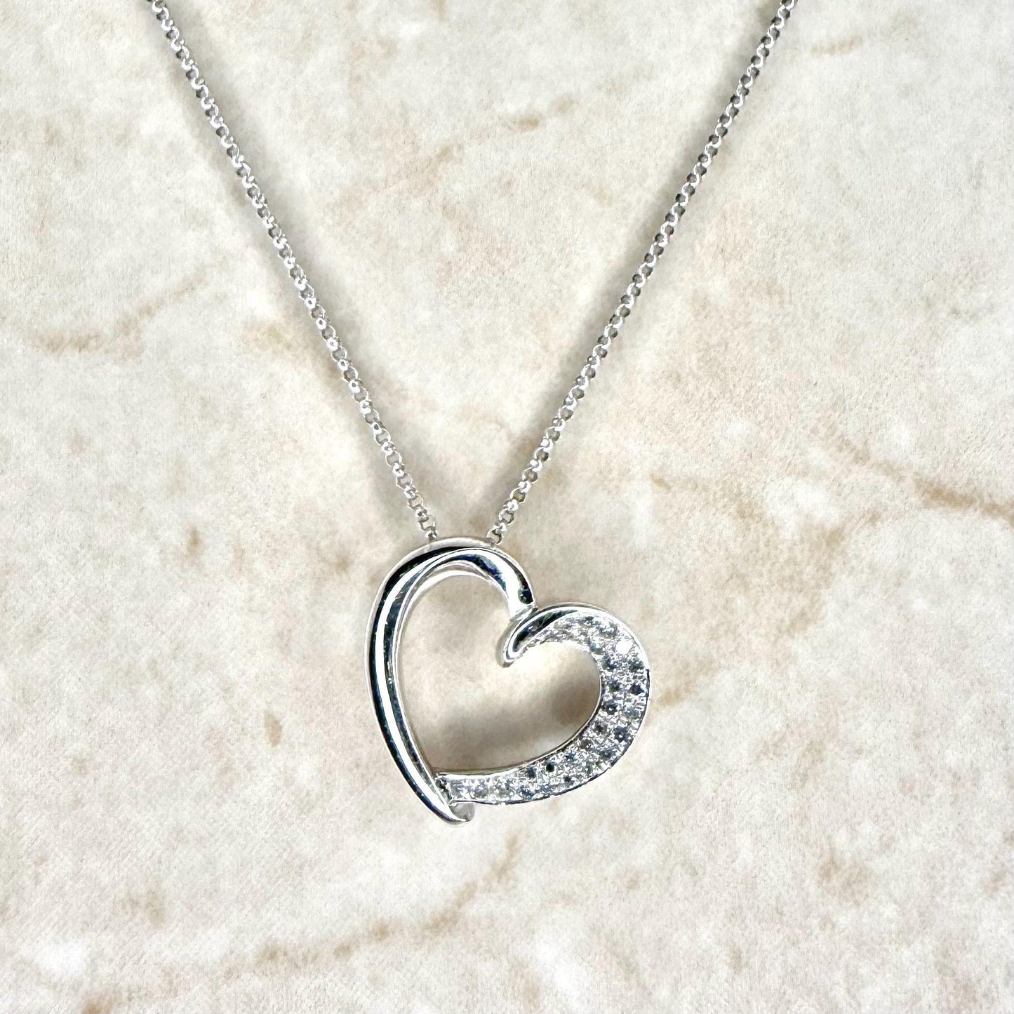 14 Karat White Gold Pave Set Diamond Open Heart Pendant Necklace - WeilJewelry