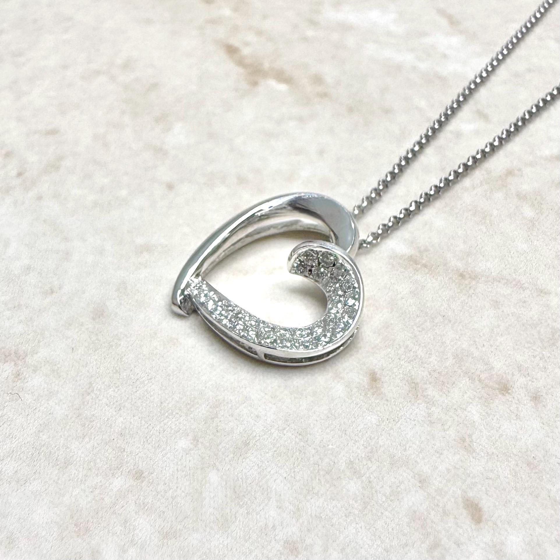 14 Karat White Gold Pave Set Diamond Open Heart Pendant Necklace - WeilJewelry