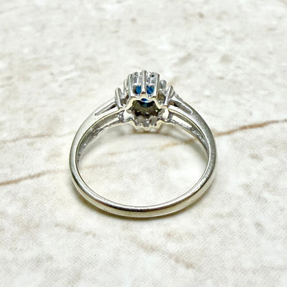 14 Karat White Gold Sapphire & Diamond Halo Ring - WeilJewelry