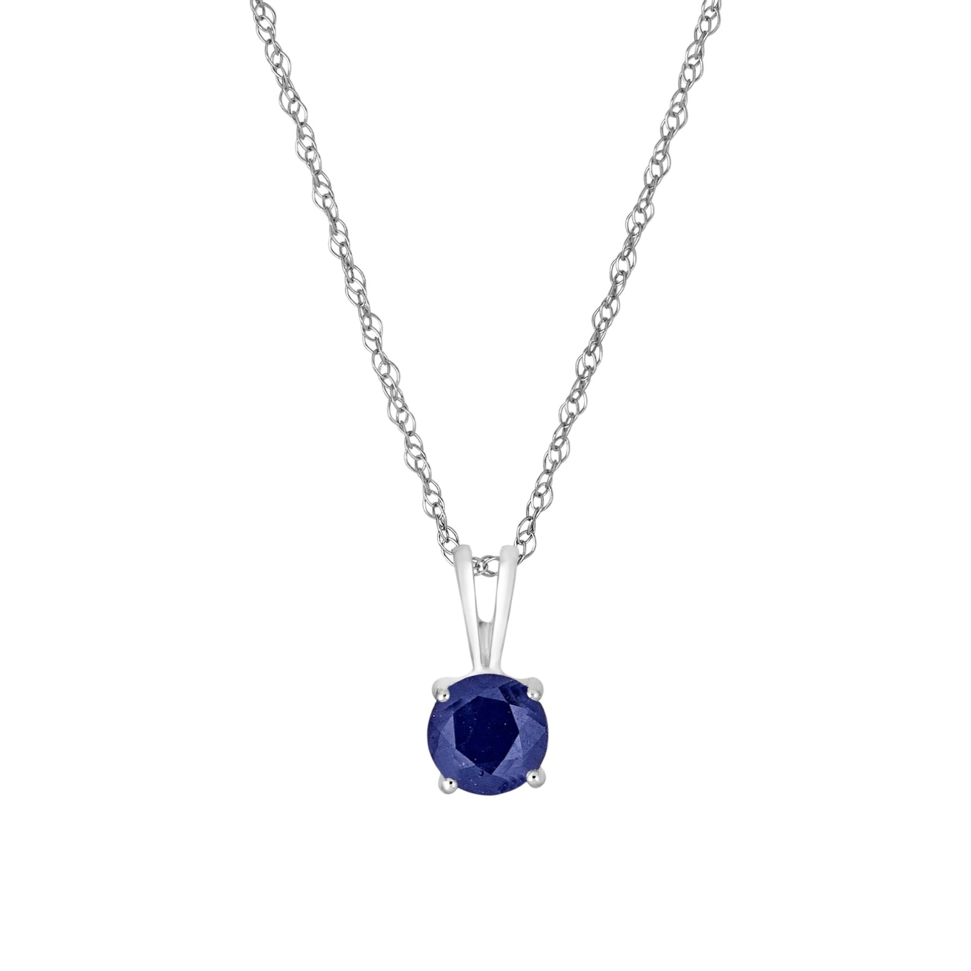 14 Karat White Gold September Birthstone Natural Round Blue Sapphire Solitaire Pendant Necklace - WeilJewelry