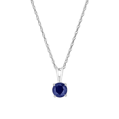 14 Karat White Gold September Birthstone Natural Round Blue Sapphire Solitaire Pendant Necklace - WeilJewelry