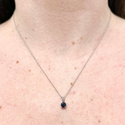 14 Karat White Gold September Birthstone Natural Round Blue Sapphire Solitaire Pendant Necklace - WeilJewelry