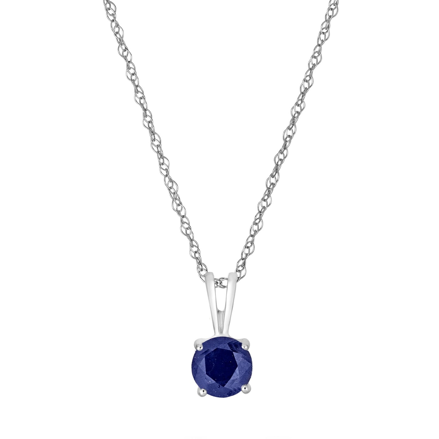 14 Karat White Gold September Birthstone Natural Round Blue Sapphire Solitaire Pendant Necklace - WeilJewelry