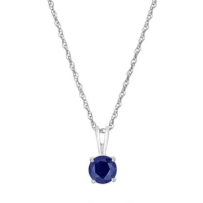 14 Karat White Gold September Birthstone Natural Round Blue Sapphire Solitaire Pendant Necklace - WeilJewelry