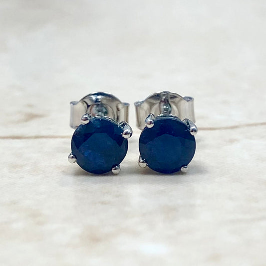 14 Karat White Gold September Birthstone Natural Round Blue Sapphire Stud Earrings - WeilJewelry