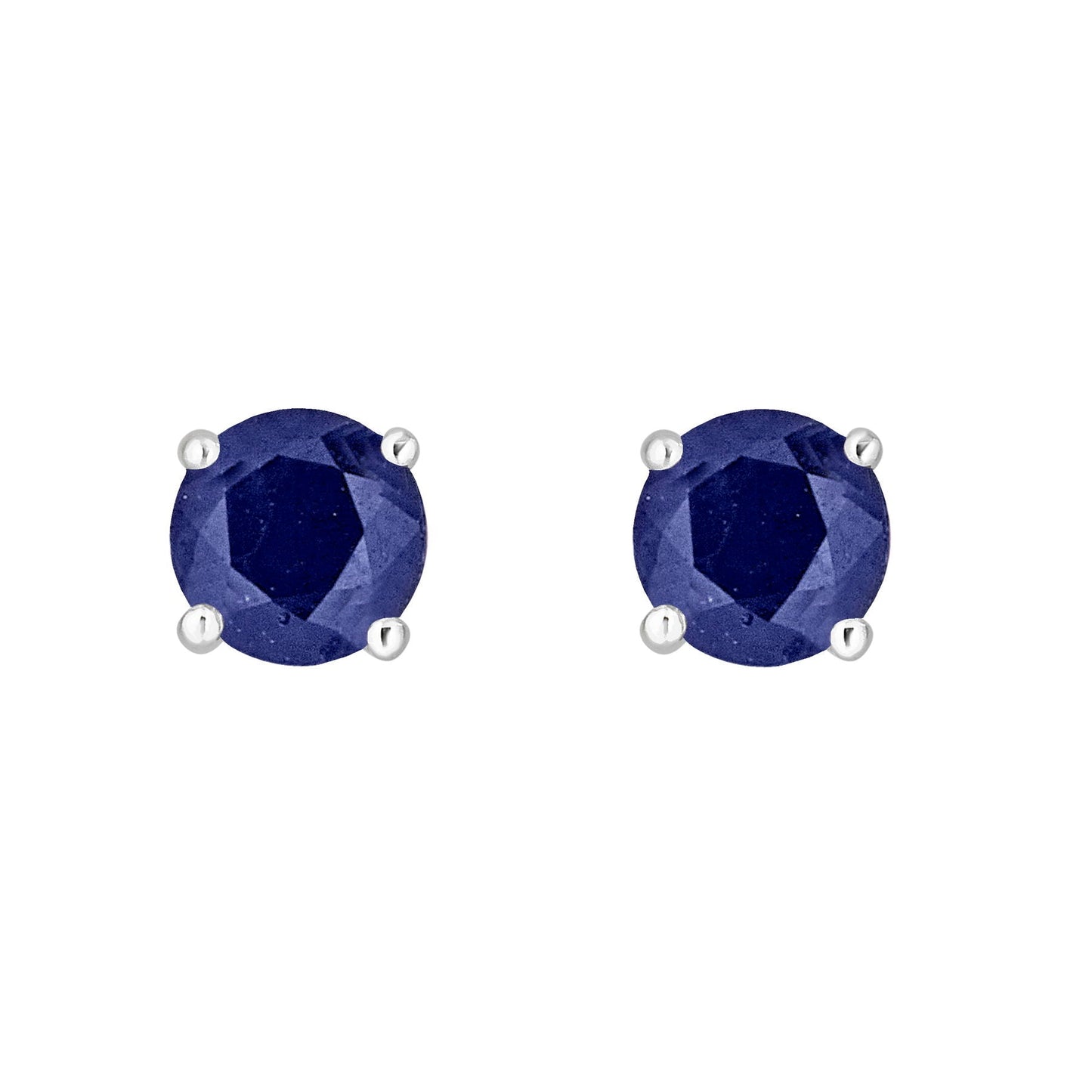 14 Karat White Gold September Birthstone Natural Round Blue Sapphire Stud Earrings - WeilJewelry