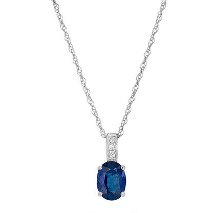 14 Karat White Gold September Birthstone Oval Blue Sapphire & Diamond Pendant Necklace - WeilJewelry