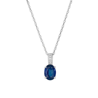 14 Karat White Gold September Birthstone Oval Blue Sapphire & Diamond Pendant Necklace - WeilJewelry
