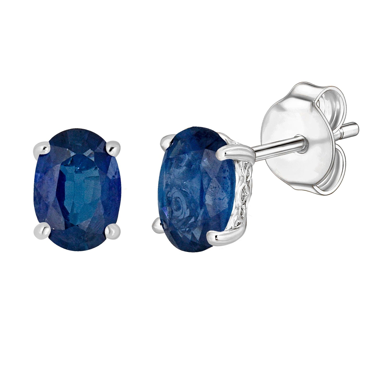 14 Karat White Gold September Birthstone Oval Blue Sapphire Stud Earrings - WeilJewelry