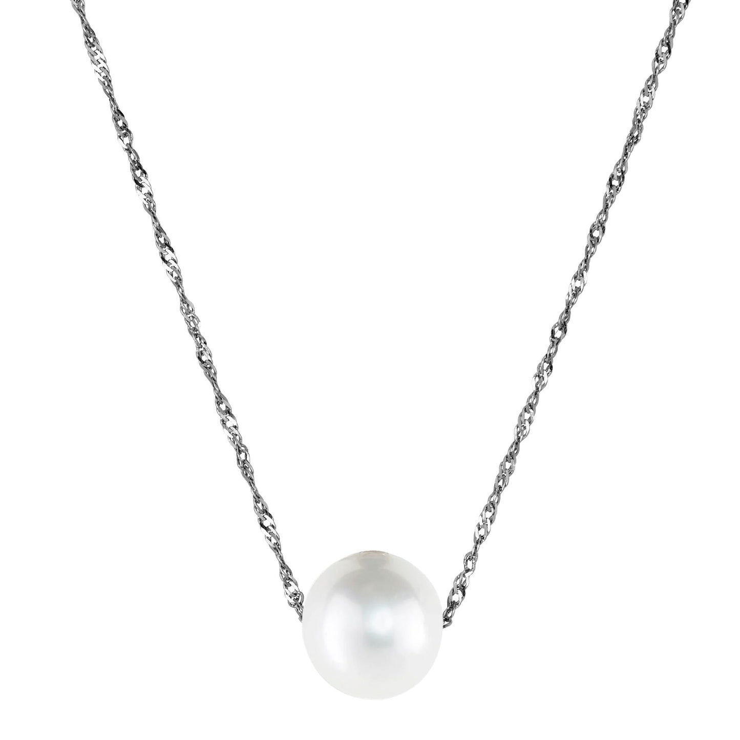 14 Karat White Gold Single White Pearl Pendant Necklace - WeilJewelry