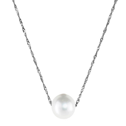14 Karat White Gold Single White Pearl Pendant Necklace - WeilJewelry