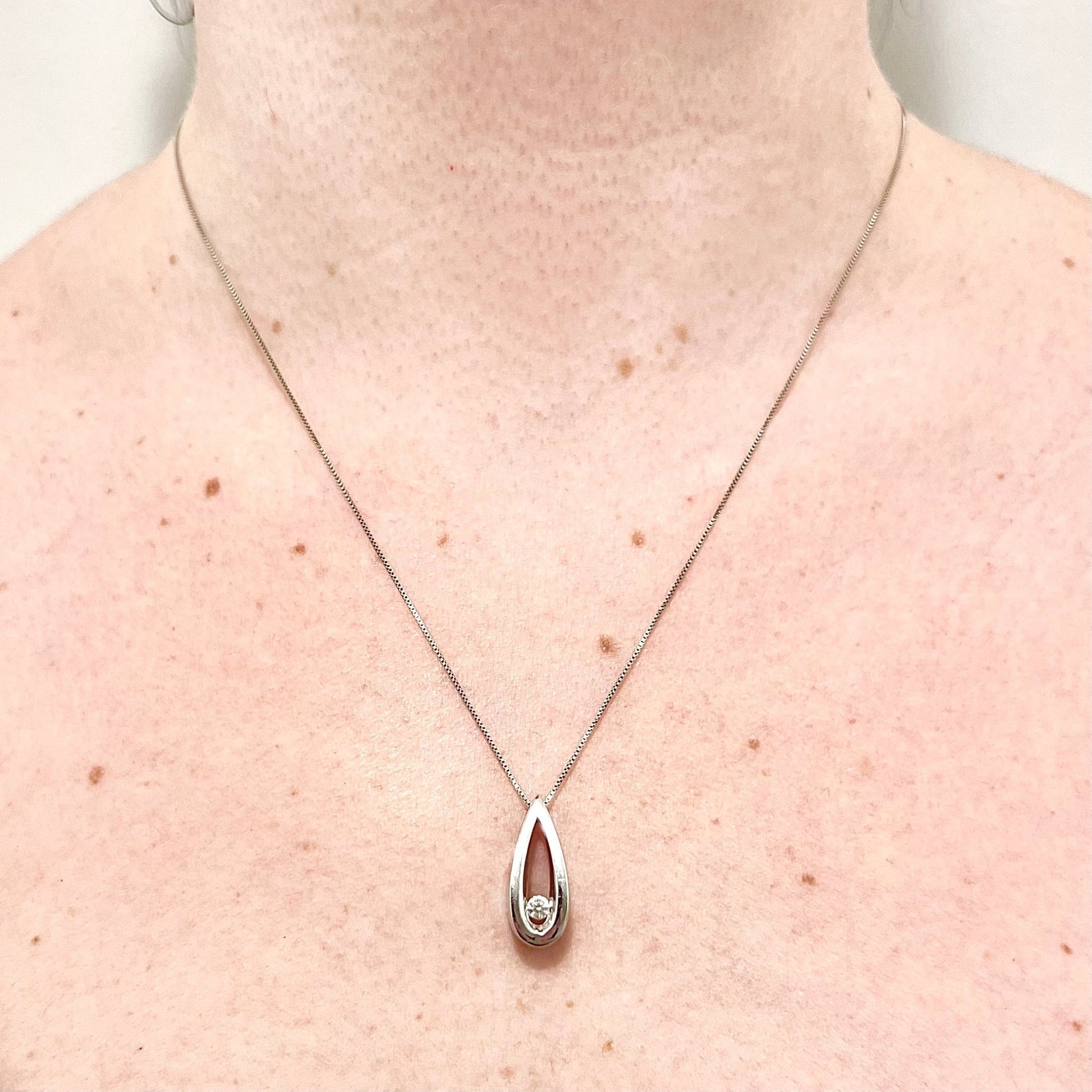 14 Karat White Gold Teardrop Diamond Solitaire Necklace - WeilJewelry