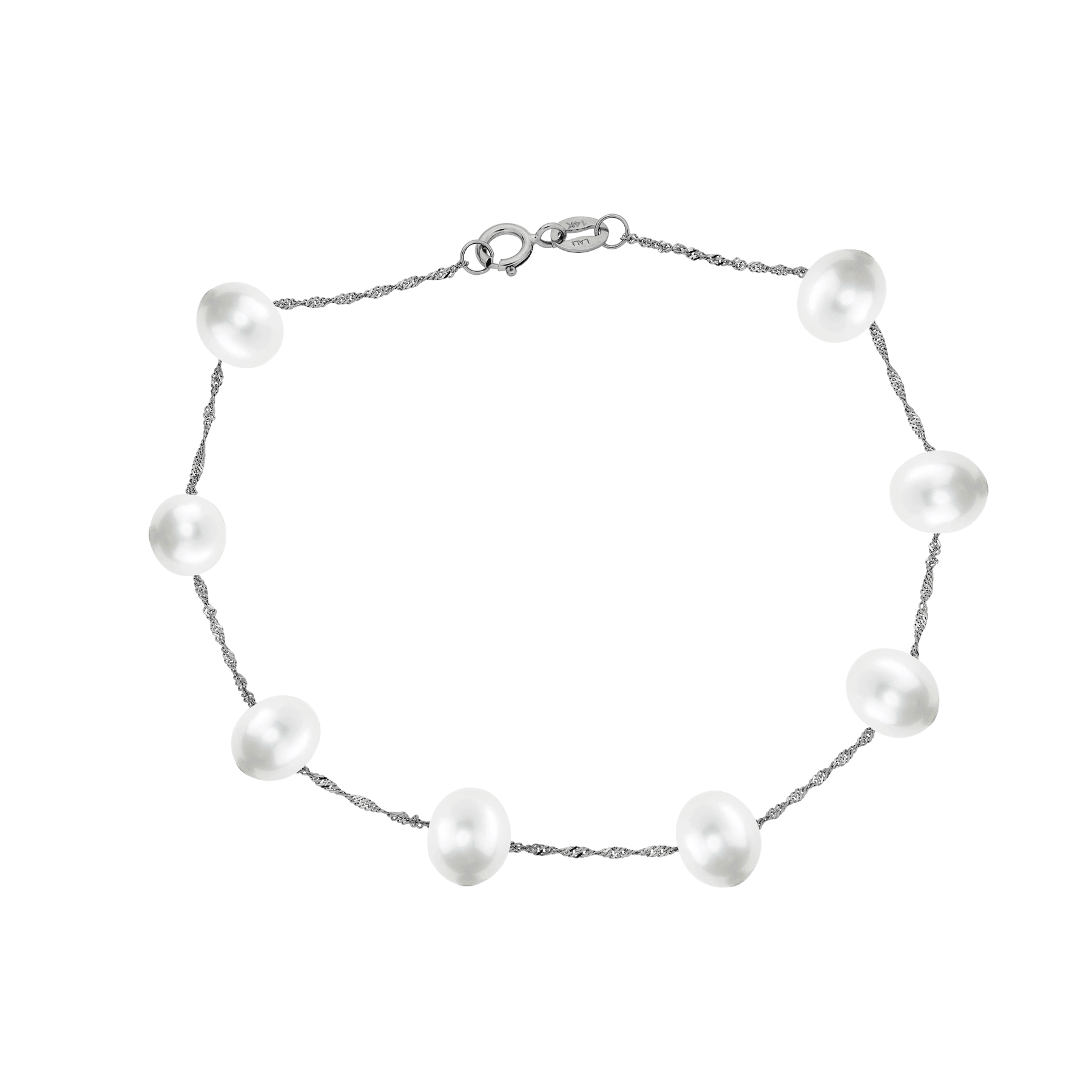 14 Karat White Gold Tin Cup White Pearl Bracelet - WeilJewelry