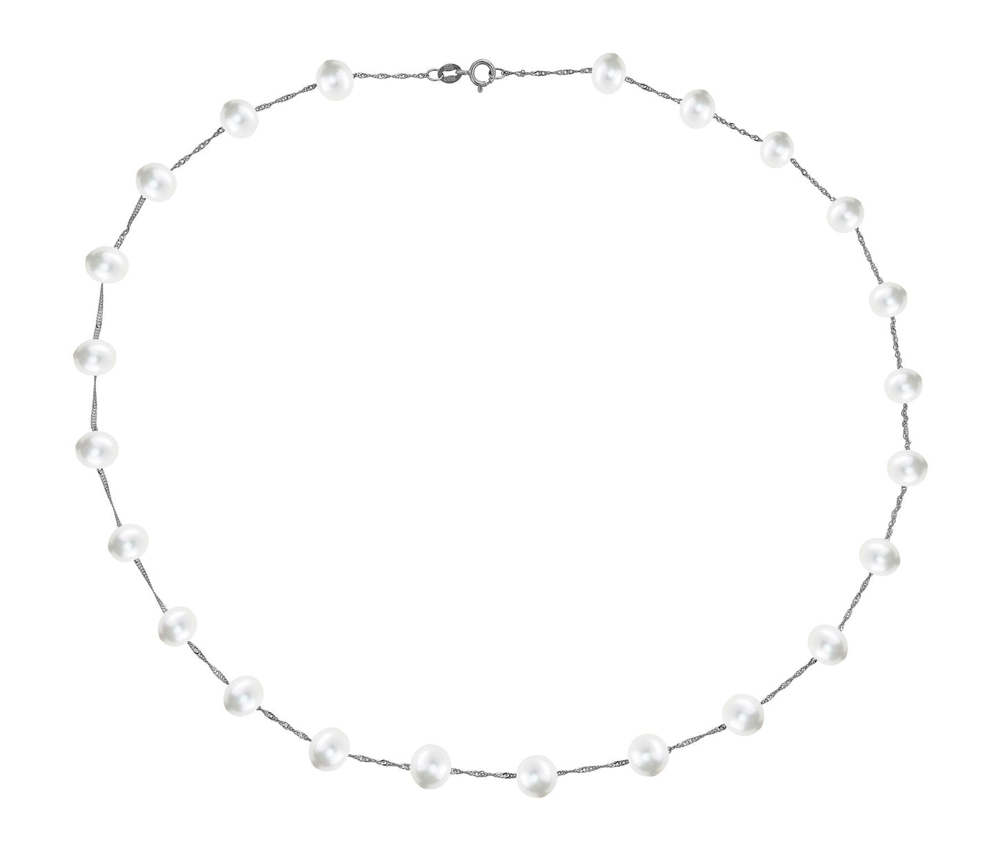 14 Karat White Gold Tin Cup White Pearl Necklace - WeilJewelry