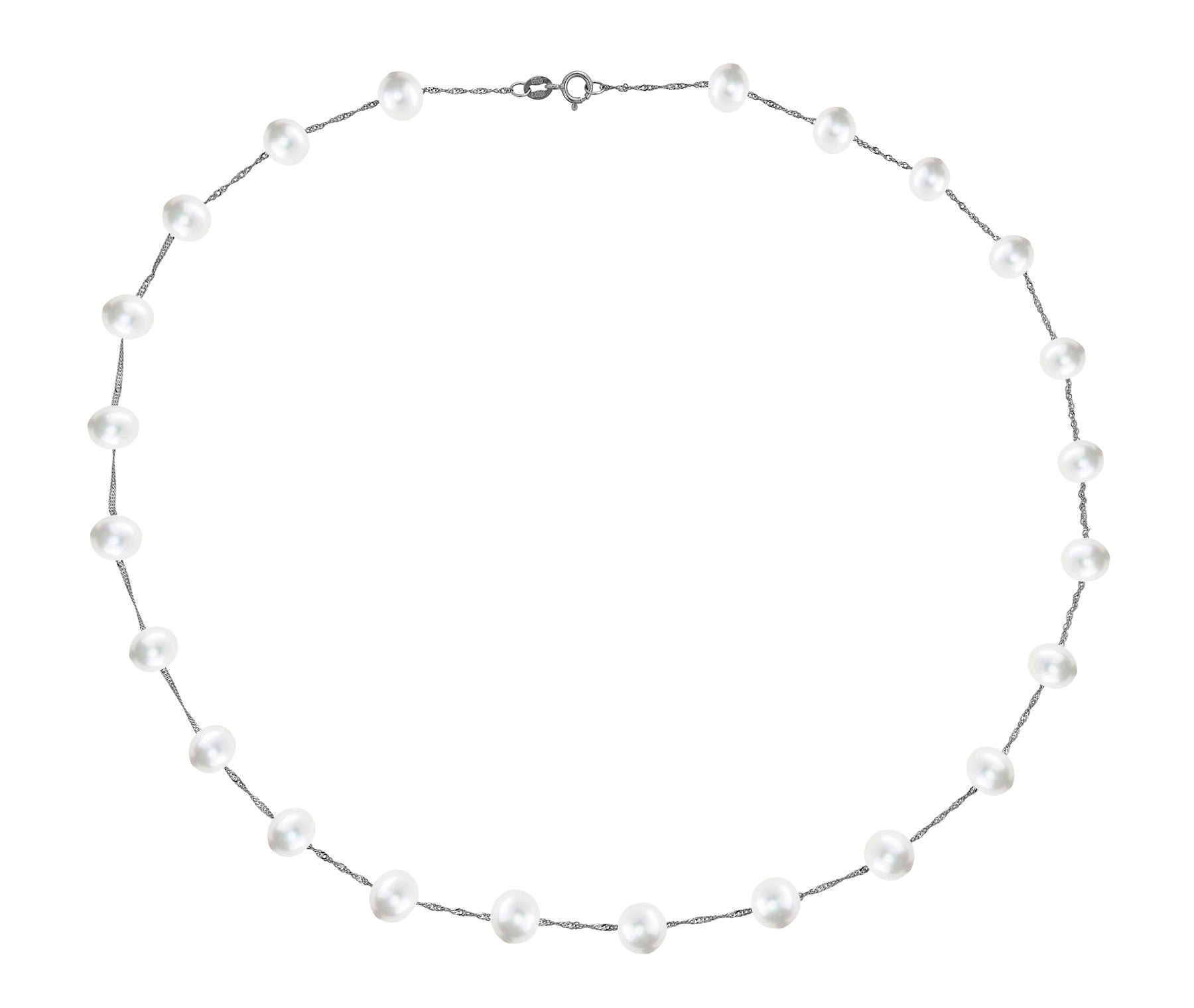 14 Karat White Gold Tin Cup White Pearl Necklace - WeilJewelry