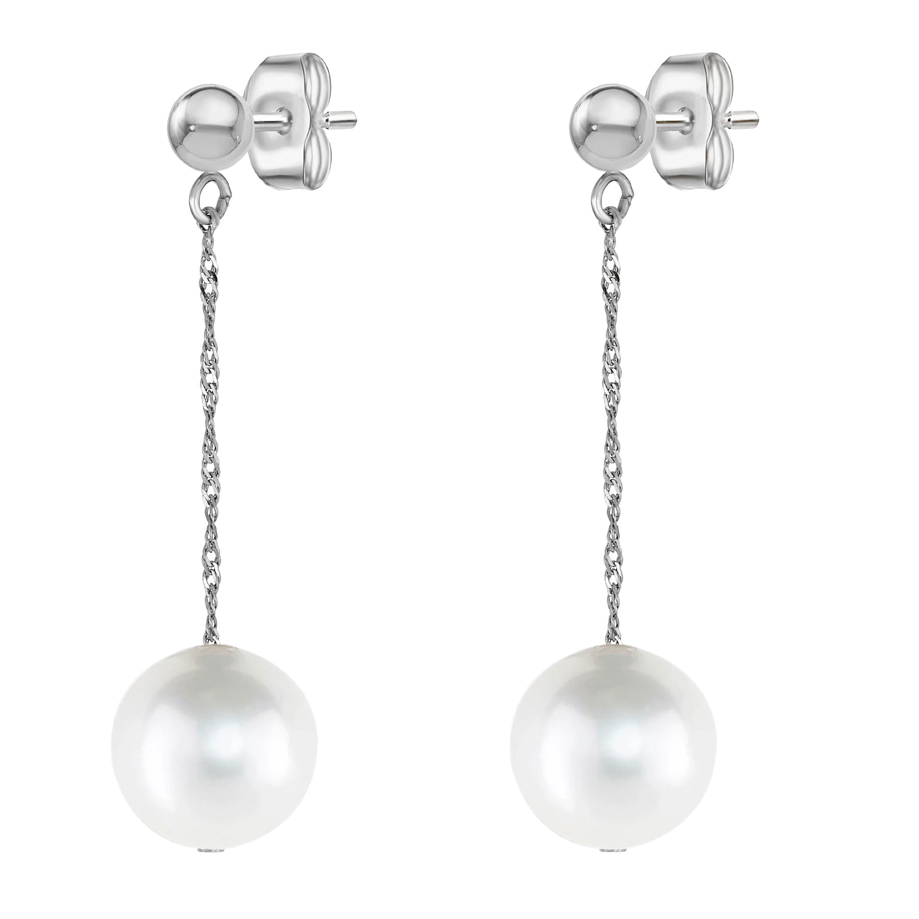 14 Karat White Gold White Pearl Drop Earrings - WeilJewelry