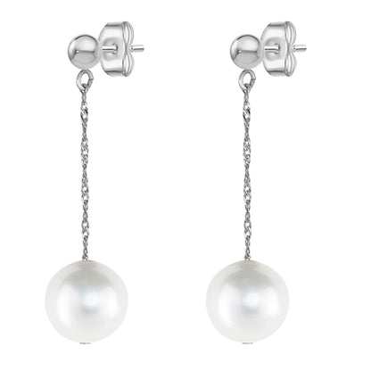 14 Karat White Gold White Pearl Drop Earrings - WeilJewelry