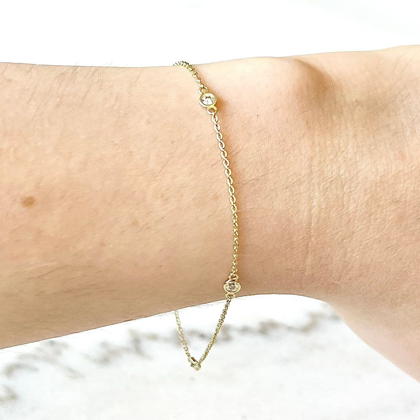 Diamond Station Bracelet, outlet Diamond By The Yard Bracelet, 14K Yellow Gold Bracelet, Bezel Set Diamond Bracelet, Dainty Diamond Bracelet Women